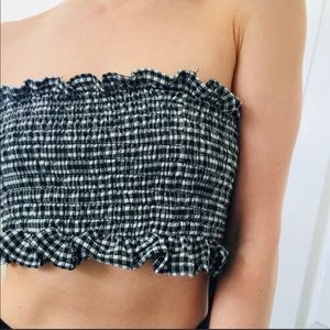 PRETTY LITTLE THING gingham ruffle stretch croptop
